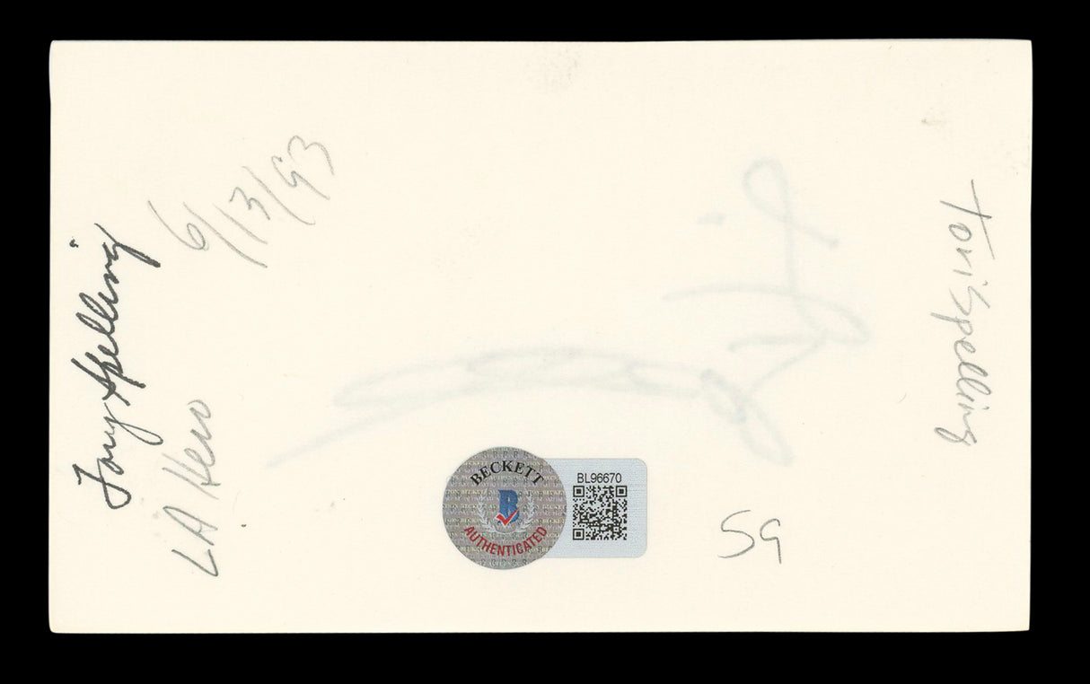 Tori Spelling Beverly Hills 90210 Authentic Signed 3x5 Index Card BAS #BL96670