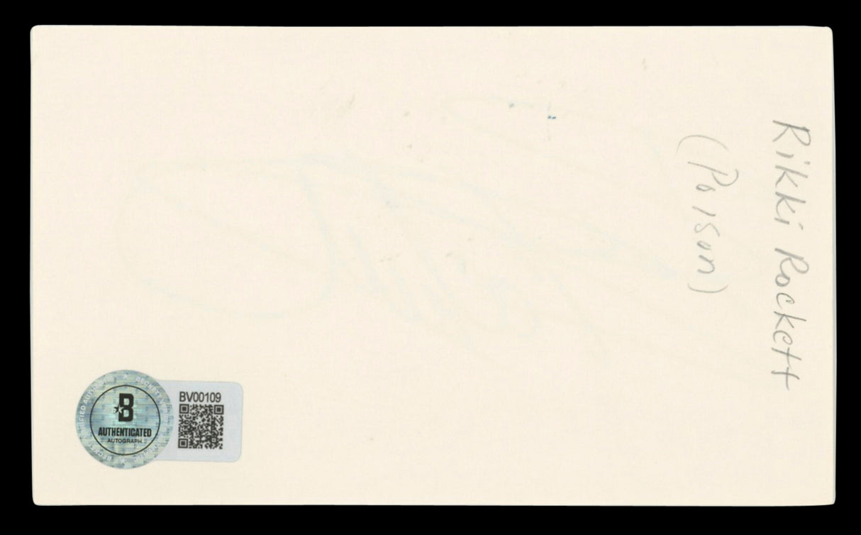 Rikki Rockett Poison Authentic Signed 3x5 Index Card Autographed BAS #BV00109