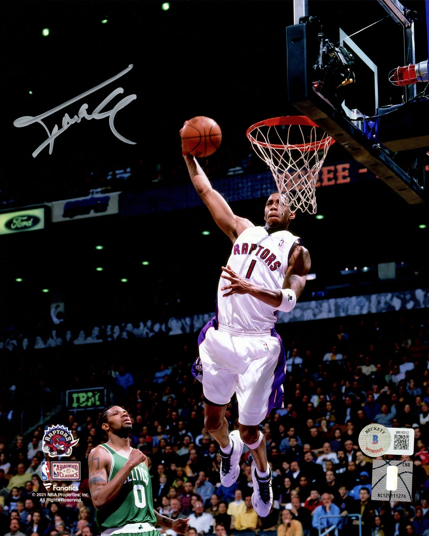 Tracy McGrady Autographed 8x10 Photo Toronto Raptors Dunk Beckett BAS Witness Stock #216984