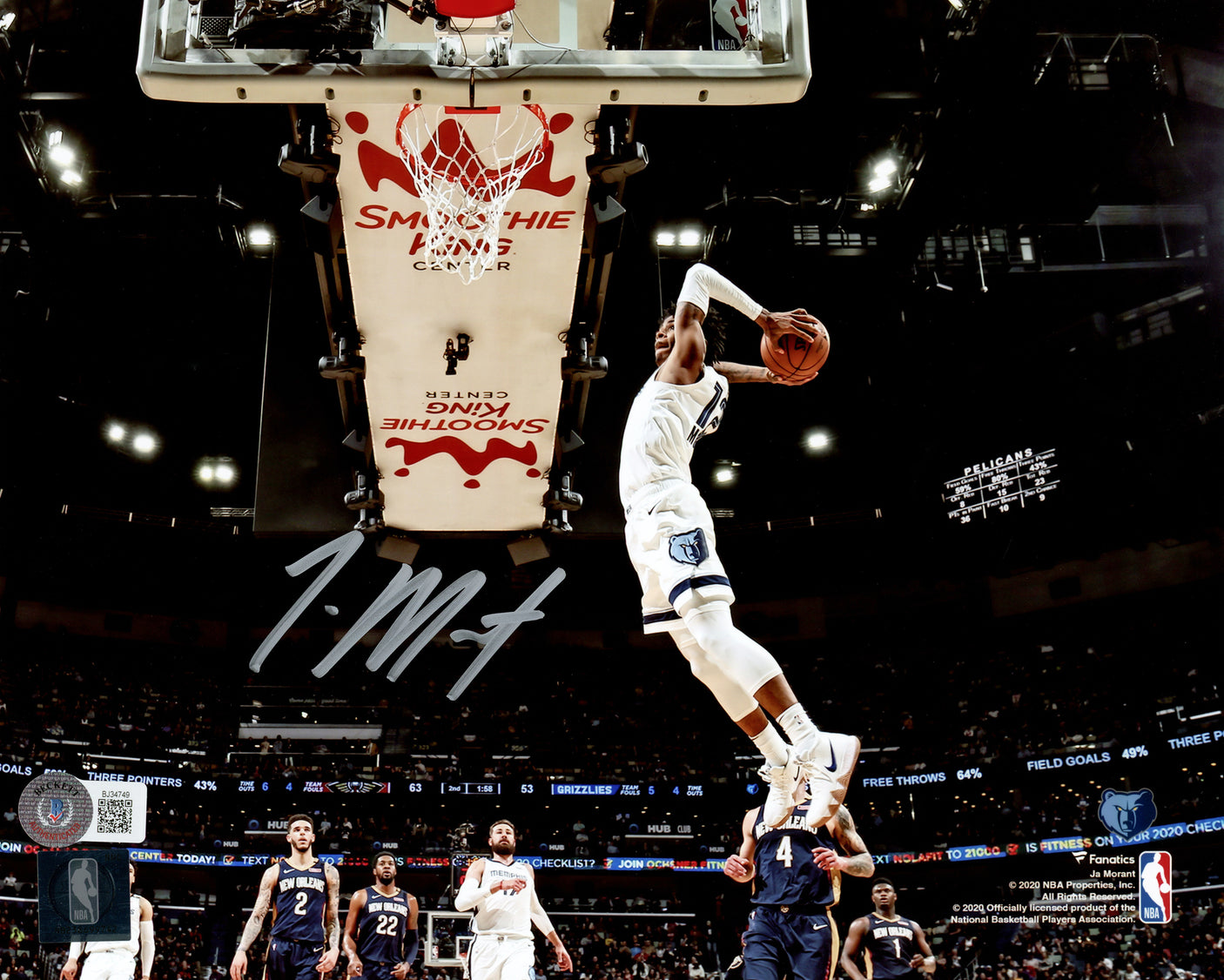 Ja Morant Autographed 8x10 Photo Memphis Grizzlies Beckett BAS QR Stock #218590