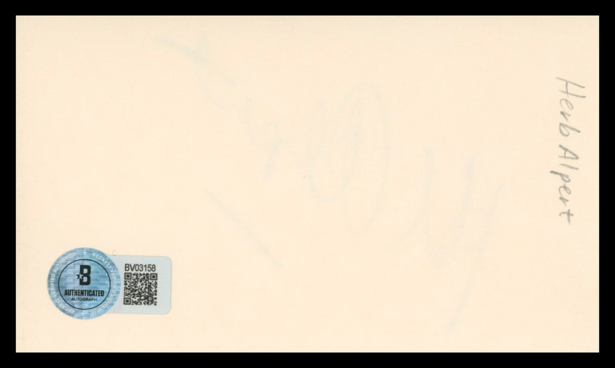 Herb Alpert Herb Alpert & the Tijuana Brass Signed 3x5 Index Card BAS #BV03158