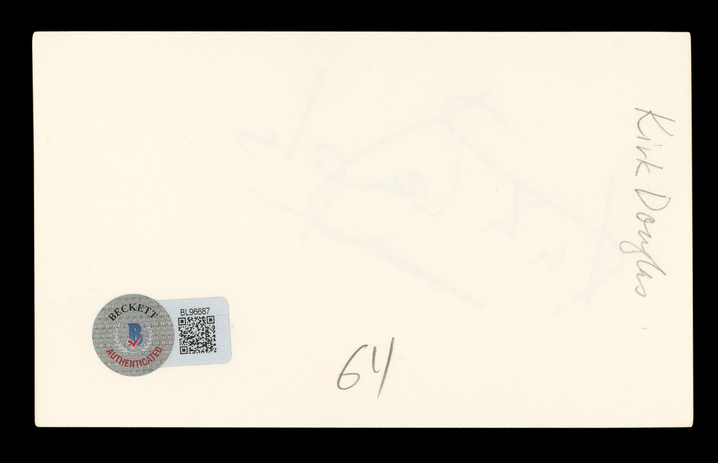 Kirk Douglas Spartacus Authentic Signed 3x5 Index Card Autographed BAS #BL96687