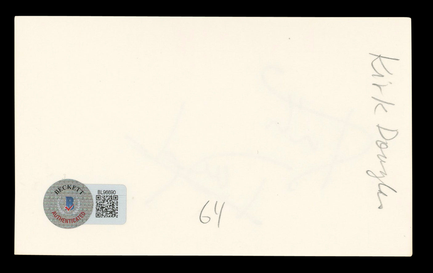 Kirk Douglas Spartacus Authentic Signed 3x5 Index Card Autographed BAS #BL96690