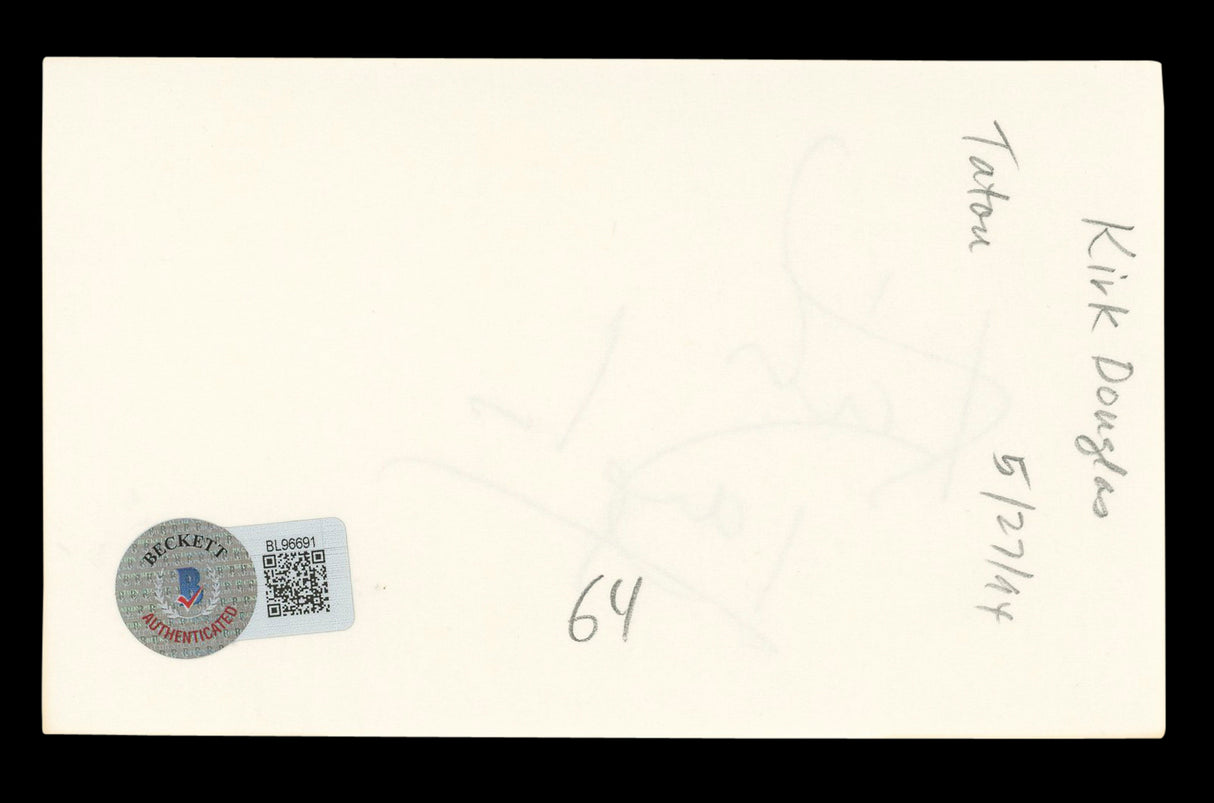 Kirk Douglas Spartacus Authentic Signed 3x5 Index Card Autographed BAS #BL96691