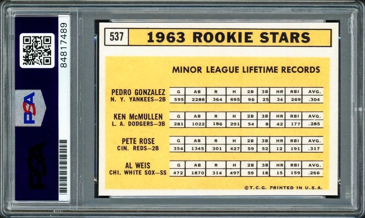 Pete Rose Autographed 1963 Topps Rookie Retro Reprint Card #537 Cincinnati Reds Auto Grade Gem Mint 10 PSA/DNA Stock #211870