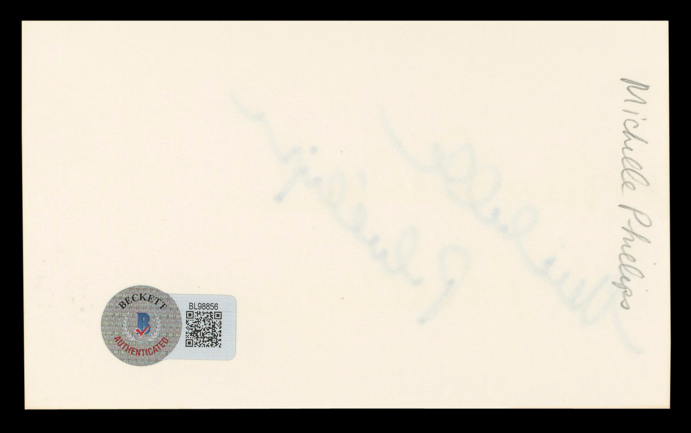 Michelle Phillips Knots Landing Authentic Signed 3x5 Index Card BAS #BL98856