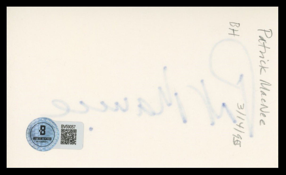 Patrick Macnee The Avengers Authentic Signed 3x5 Index Card BAS #BV59057