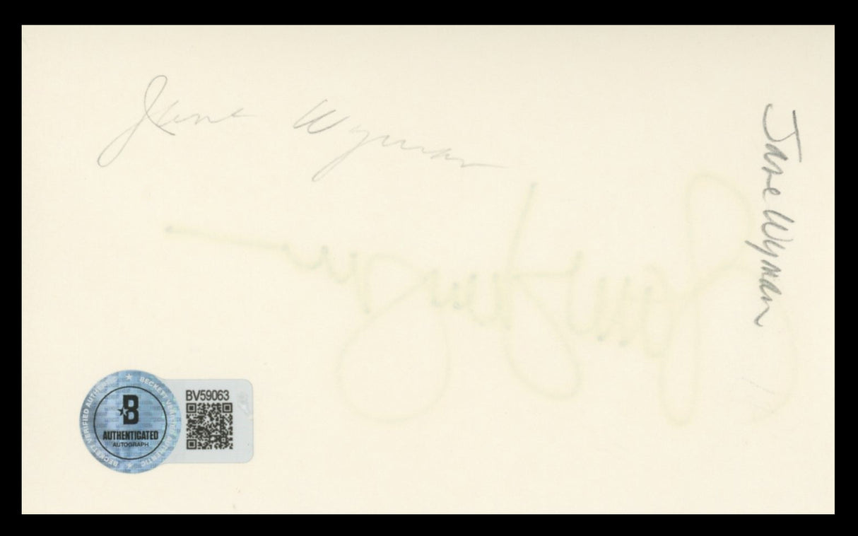 Jane Wyman Johnny Belinda Authentic Signed 3x5 Index Card BAS #BV59063