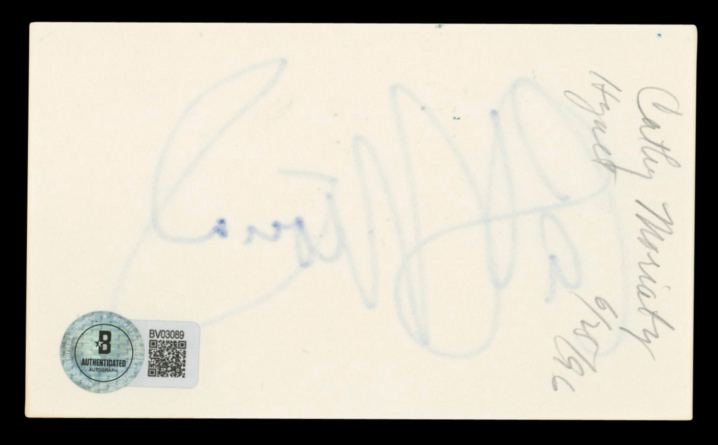 Cathy Moriarty Raging Bull Authentic Signed 3x5 Index Card BAS #BV03089