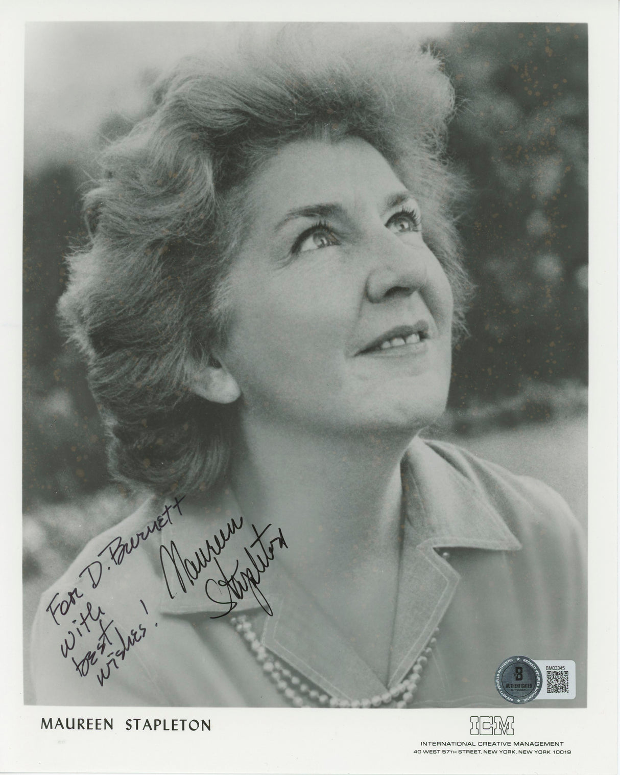 Maureen Stapleton "With best Wishes" Authentic Signed 8x10 Photo BAS #BM03345