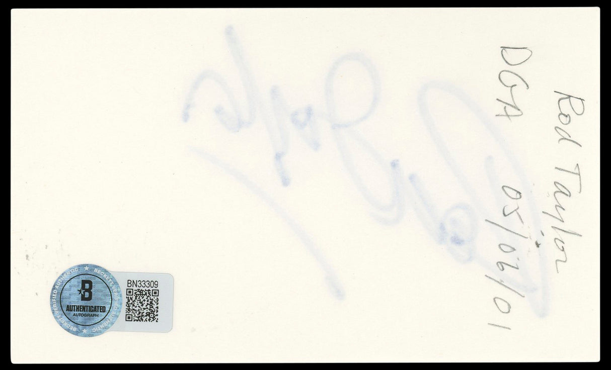Rod Taylor Young Cassidy Authentic Signed 3x5 Index Card BAS #BN33309