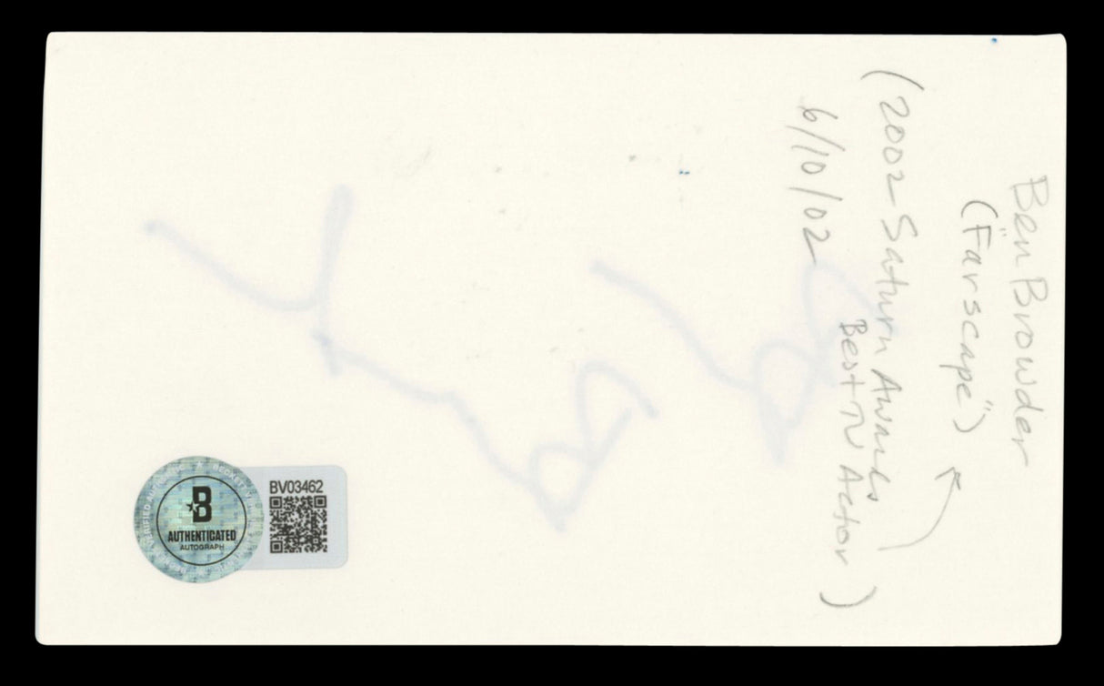 Ben Browder Farscape Authentic Signed 3x5 Index Card Autographed BAS #BV03462