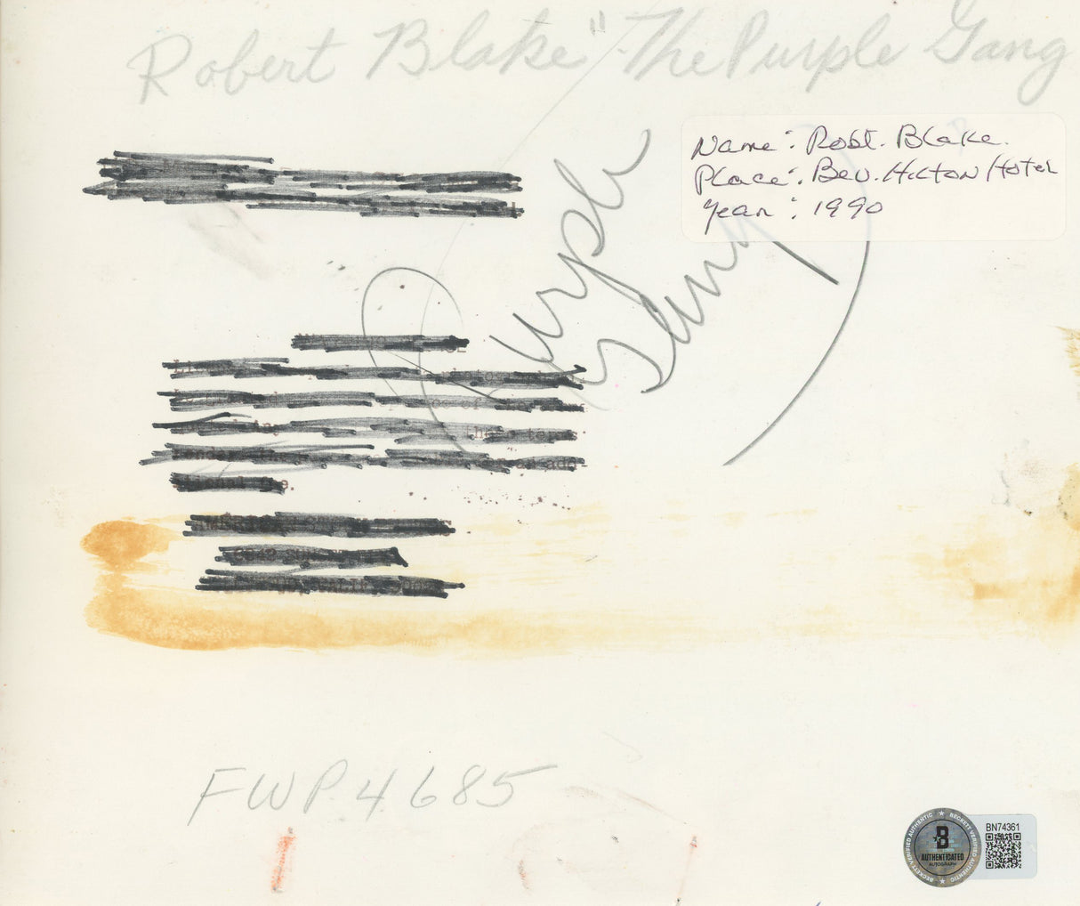 Robert Blake The Purple Gang Authentic Signed 7x8.5 Photo BAS #BN74361