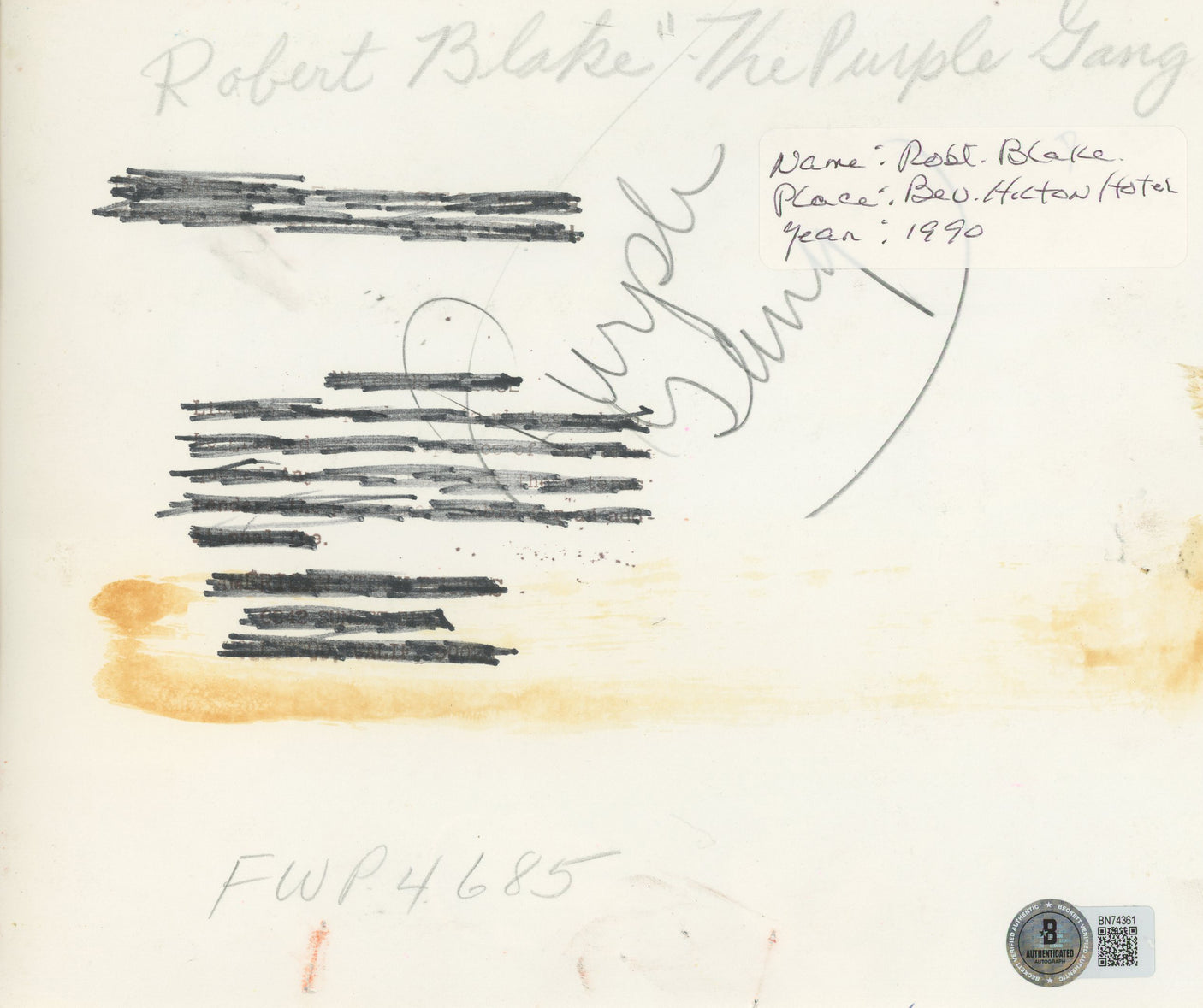 Robert Blake The Purple Gang Authentic Signed 7x8.5 Photo BAS #BN74361