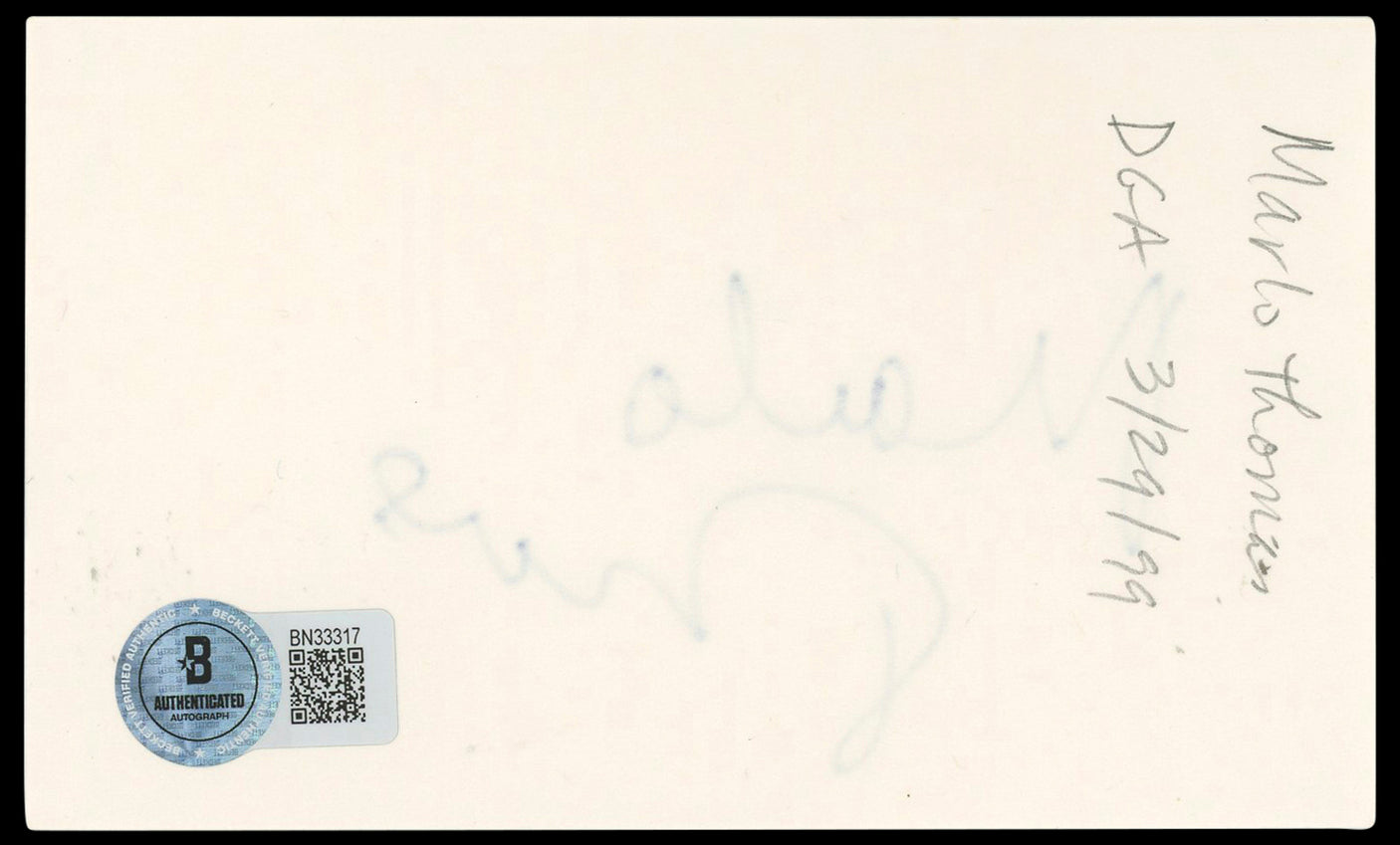 Marlo Thomas That Girl Authentic Signed 3x5 Index Card Autographed BAS #BN33317