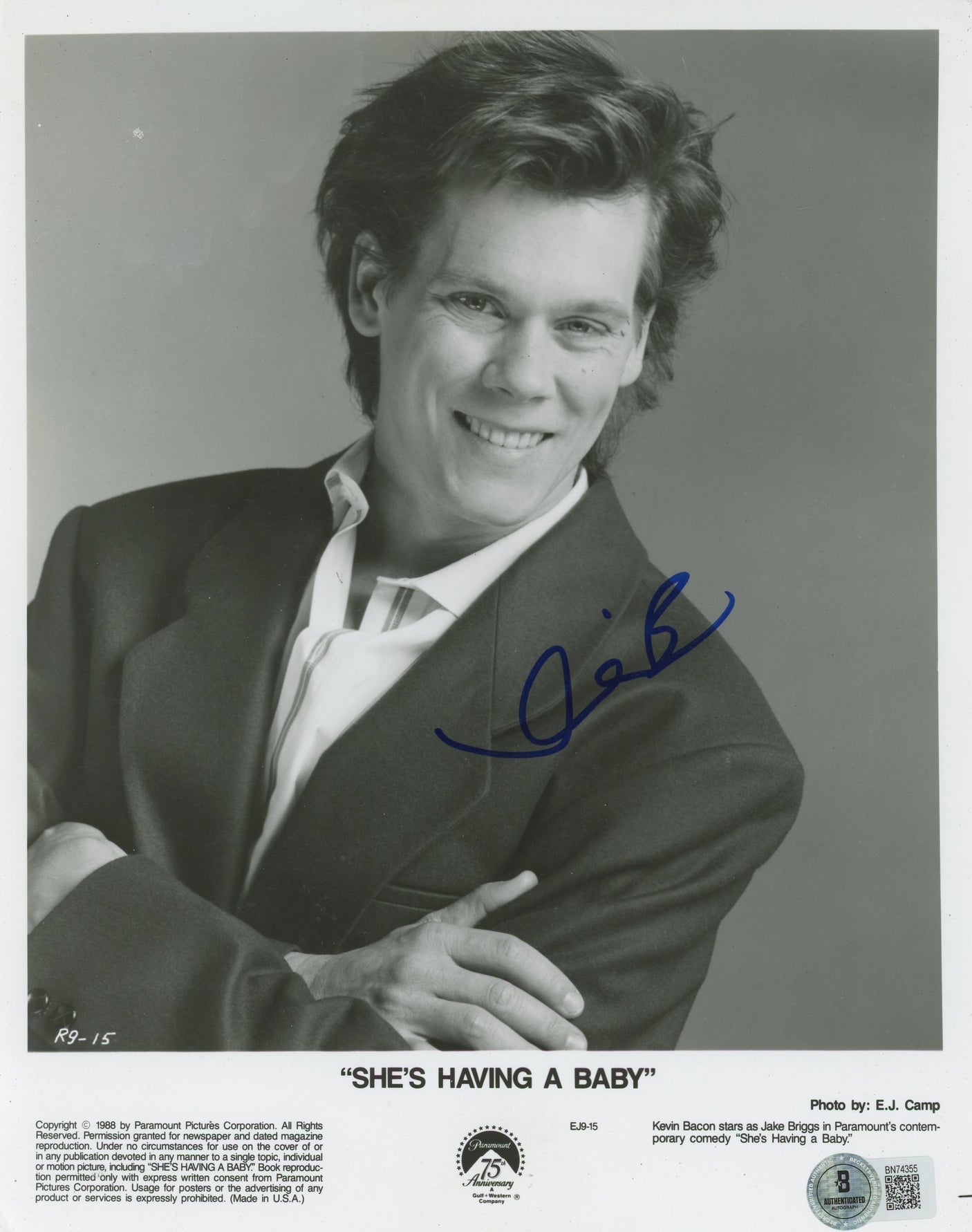 Kevin Bacon She's Having A Baby Authentic Signed 8x10 Photo BAS #BN74355