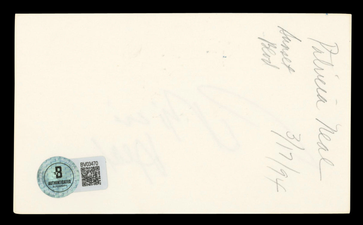 Patricia Neal Hud Authentic Signed 3x5 Index Card Autographed BAS #BV03470