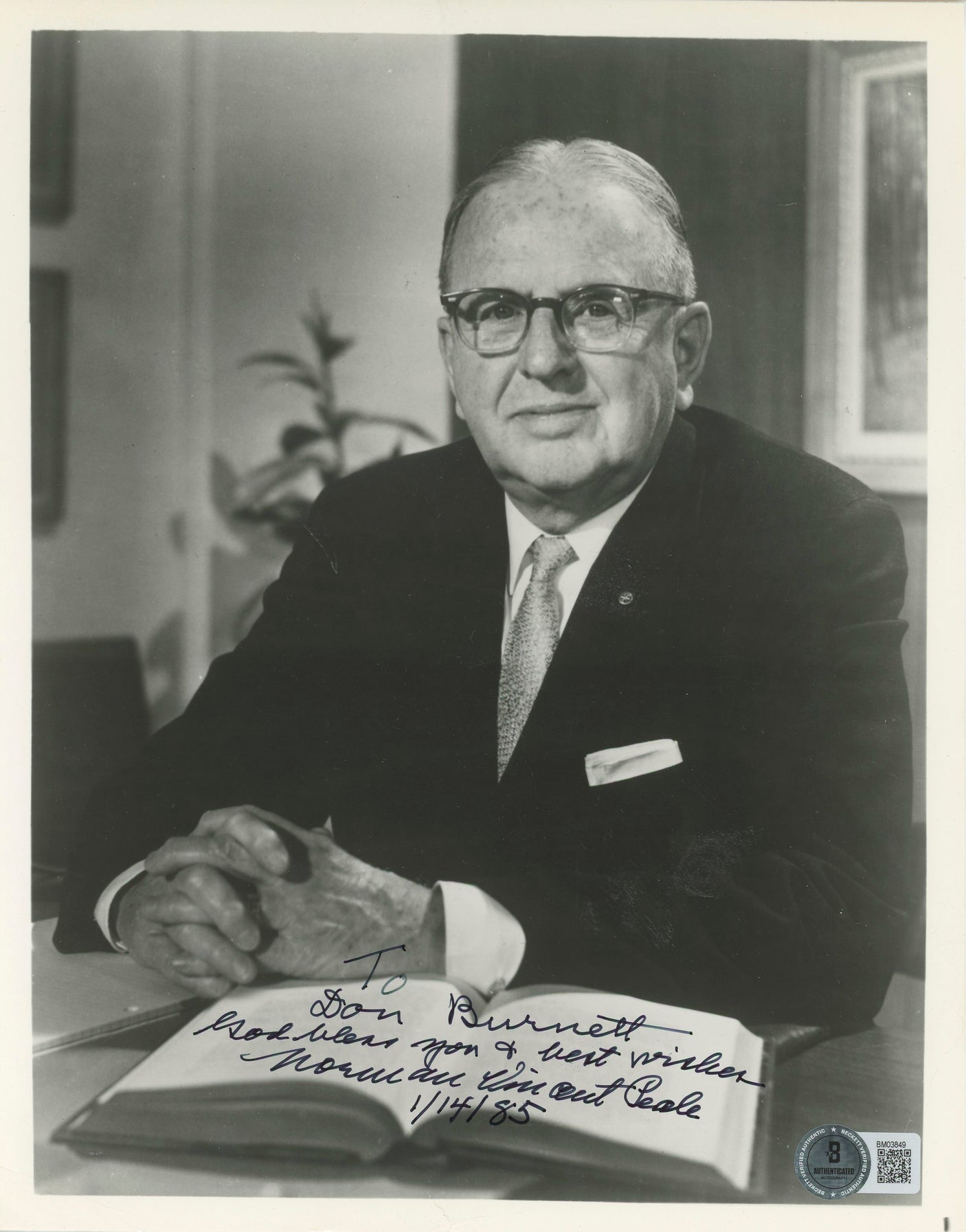 Norman Vincent Peale Author "God Bless You" Signed 8x10 Photo BAS #BM03849