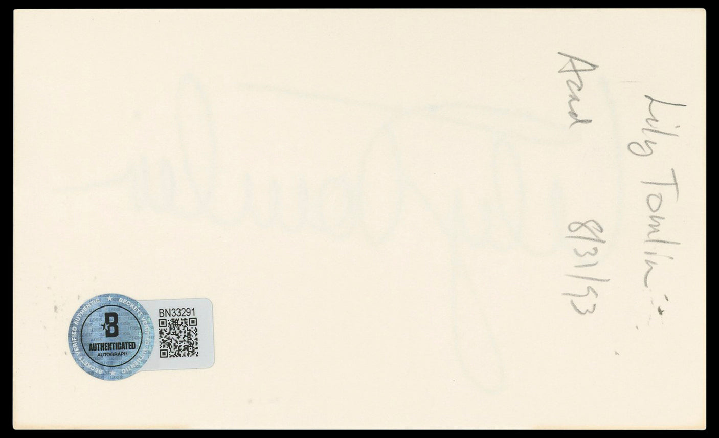 Lily Tomlin Grace & Frankie Authentic Signed 3x5 Index Card BAS #BN33291