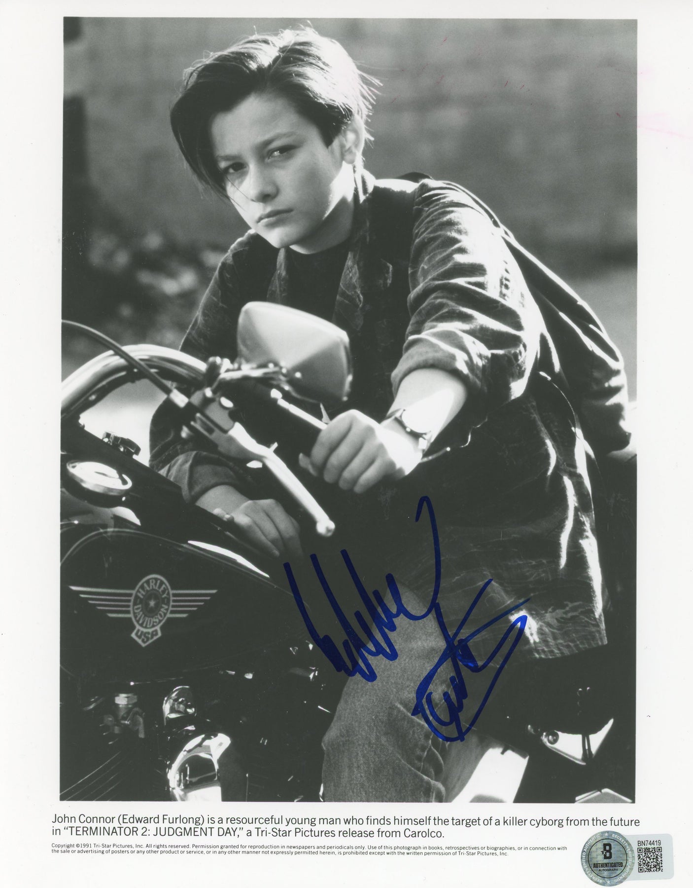 Edward Furlong Terminator 2: Judgement Day Signed 8x10 Photo BAS #BN74419