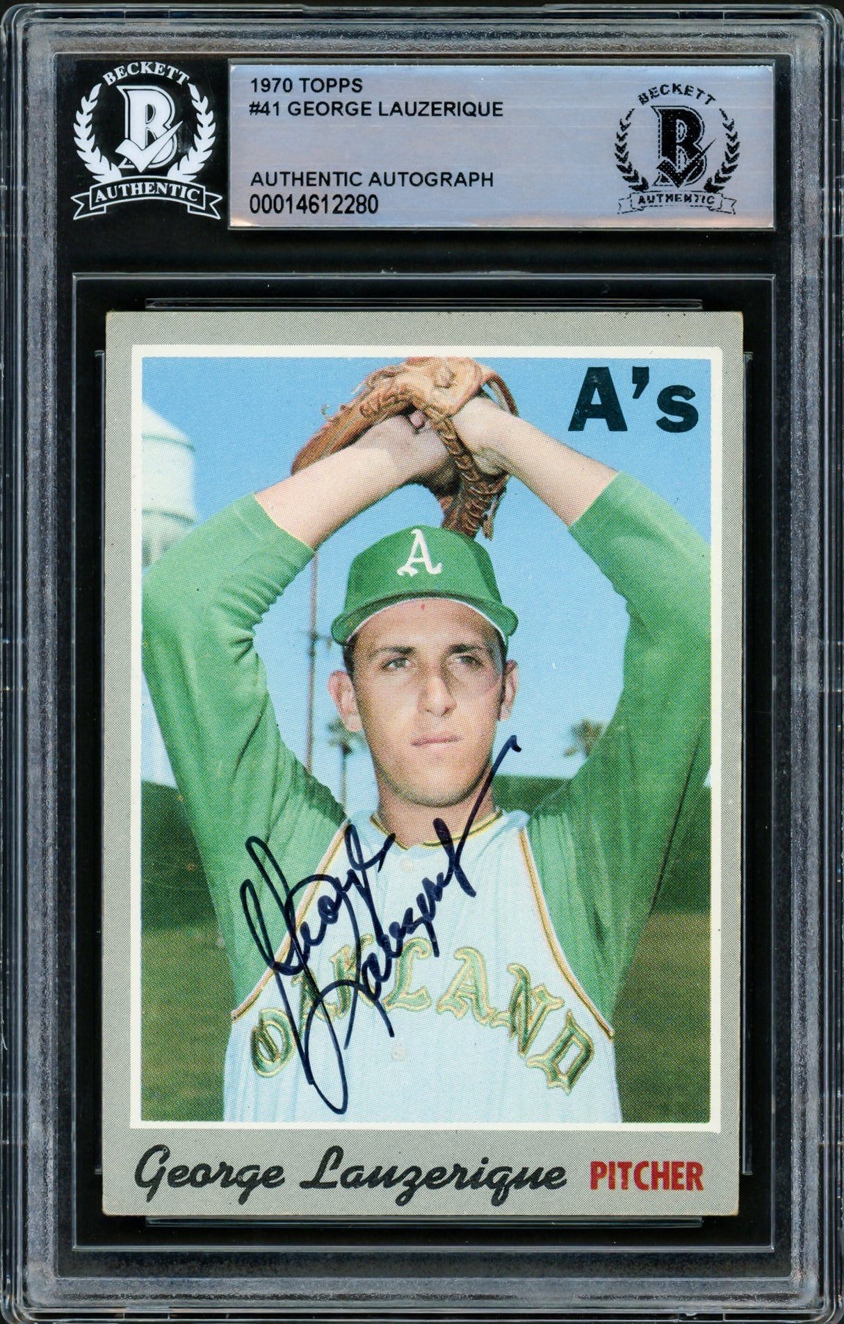 George Lauzerique Autographed 1970 Topps Card #41 Oakland A's Beckett BAS #14612280