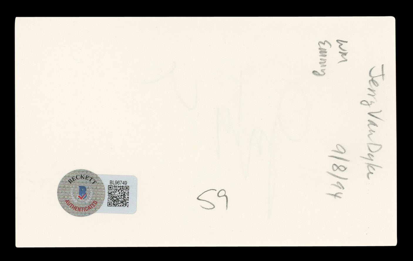 Jerry Van Dyke Coach Authentic Signed 3x5 Index Card Autographed BAS #BL96749