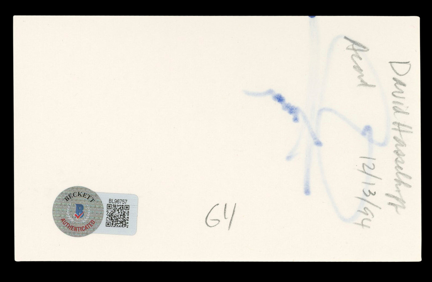 David Hasselhoff Knight Rider Authentic Signed 3x5 Index Card BAS #BL96757