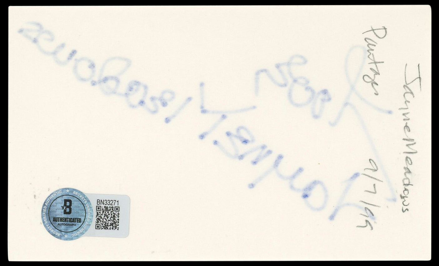 Jayne Meadows Undercurrent "Love" Authentic Signed 3x5 Index Card BAS #BN33271