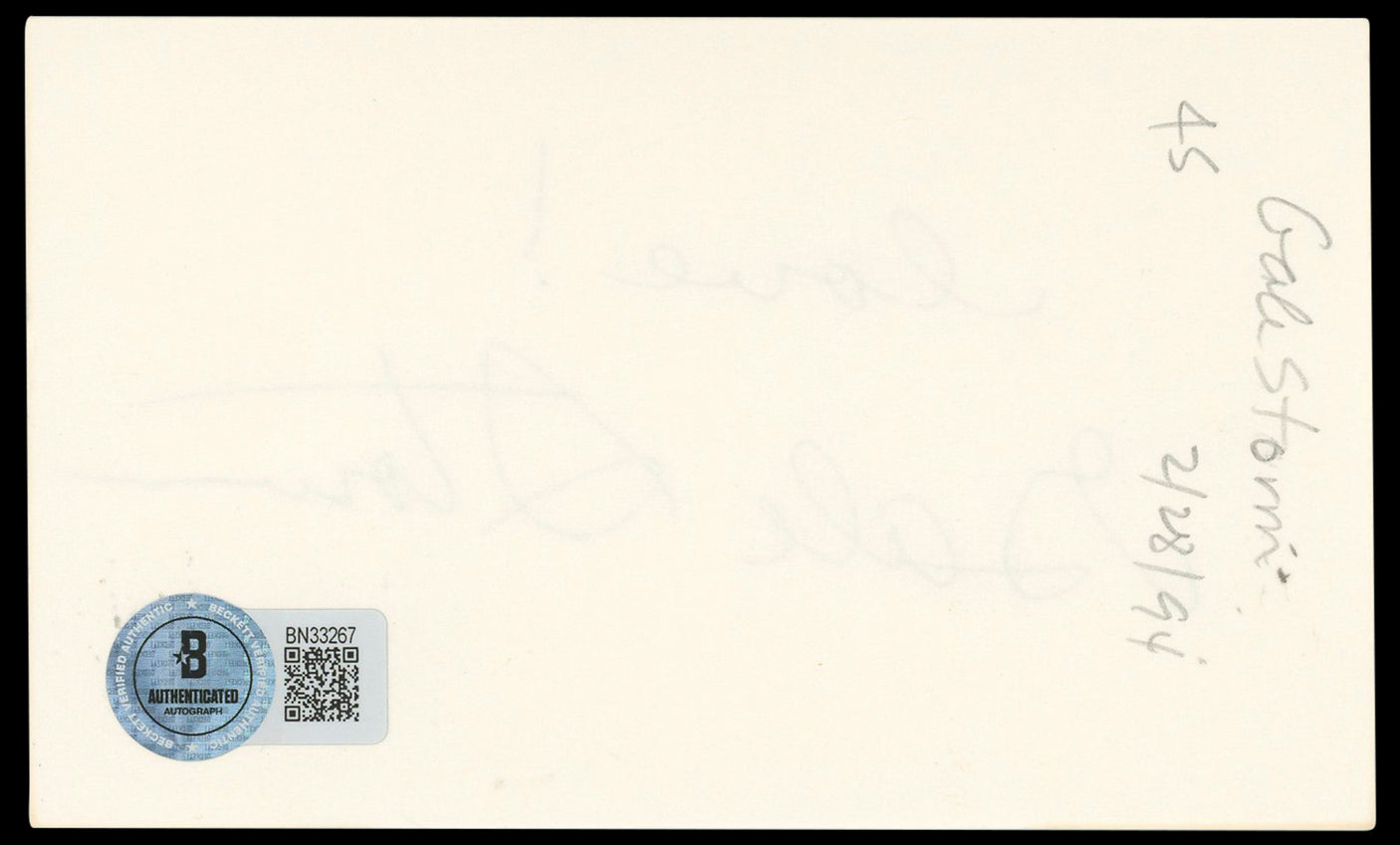 Gale Storm My Little Margie "Love!" Authentic Signed 3x5 Index Card BAS #BN33267