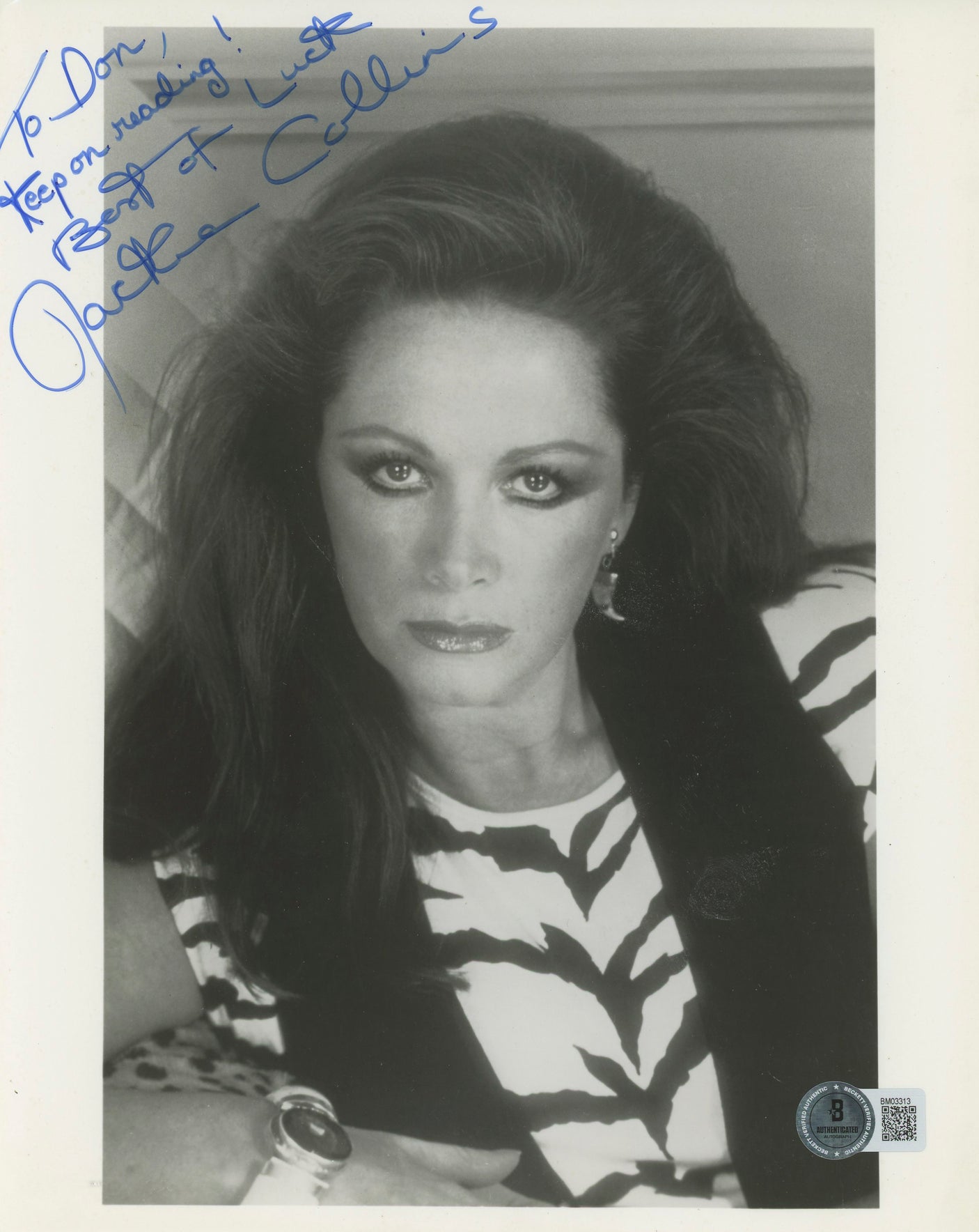 Jackie Collins Danger Man "Keep On Reading " Signed 8x10 Photo BAS #BM03313