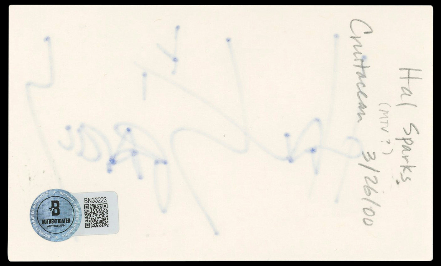 Hal Sparks Dude, Where's My Car? Authentic Signed 3x5 Index Card BAS #BN33223
