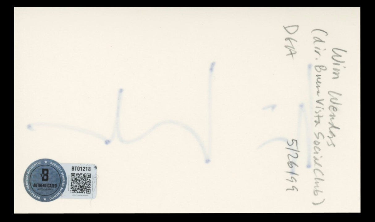 Wim Wenders Buena Vista Social Club Authentic Signed 3x5 Index Card BAS #BT01218