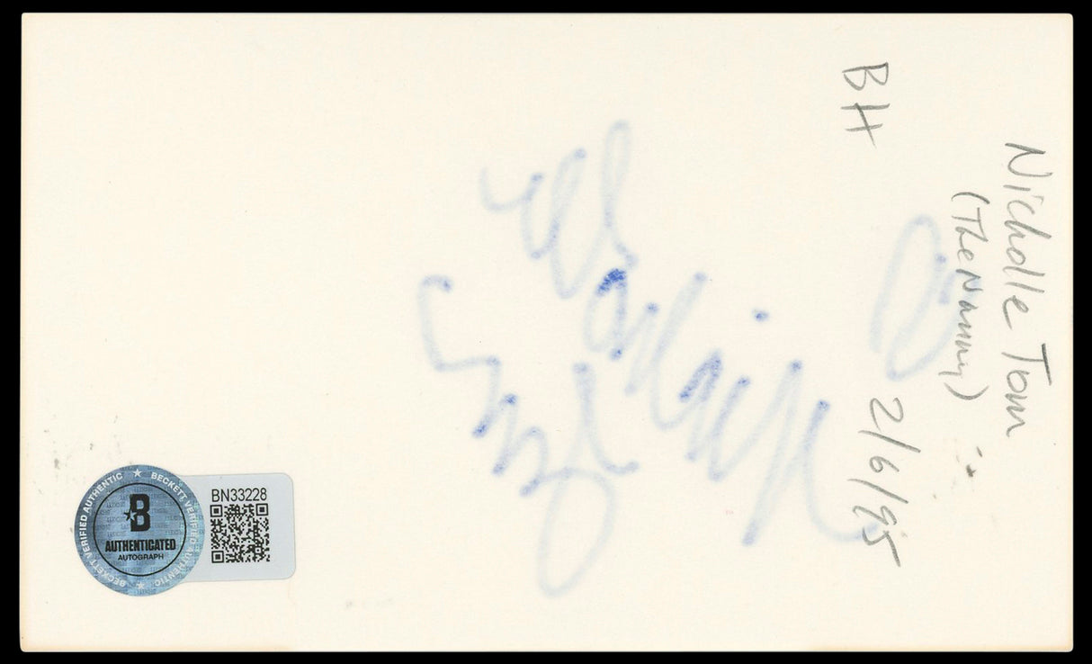 Nicholle Tom The Nanny Authentic Signed 3x5 Index Card Autographed BAS #BN33228