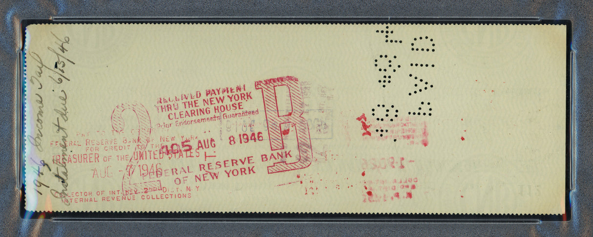 Babe Ruth Autographed 3x8.5 IRS Check New York Yankees PSA/DNA #85384529