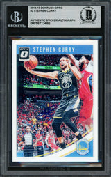 Stephen Curry Autographed 2018-19 Donruss Optic Card #2 Golden State Warriors Beckett BAS Stock #216846