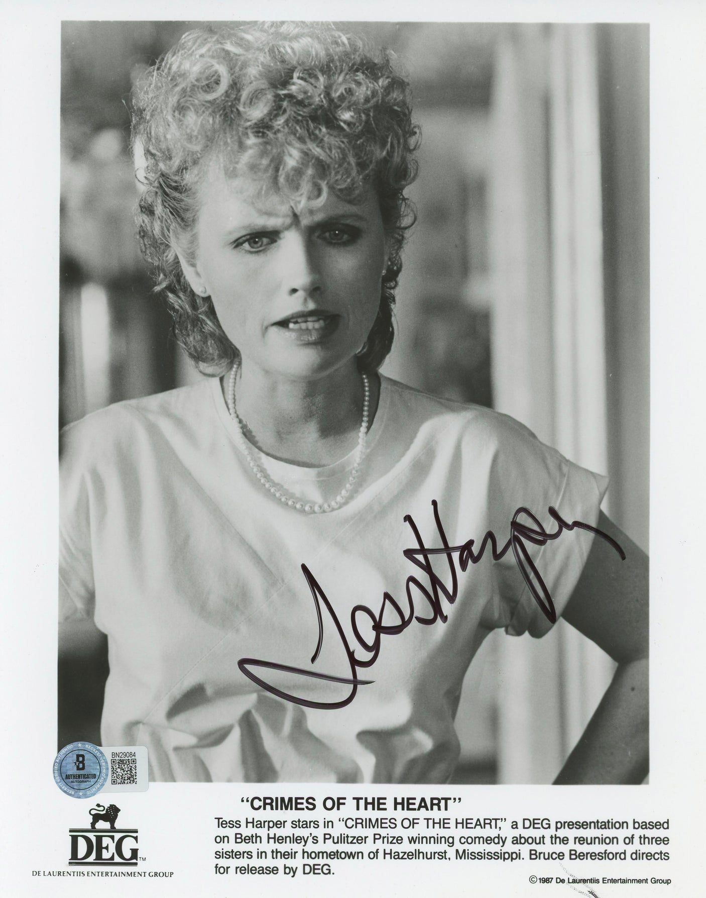 Tess Harper Crimes of the Heart Authentic Signed 8x10 Photo BAS #BN29084