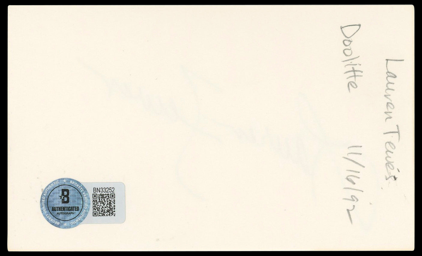 Lauren Tewes The Love Boat Authentic Signed 3x5 Index Card BAS #BN33252