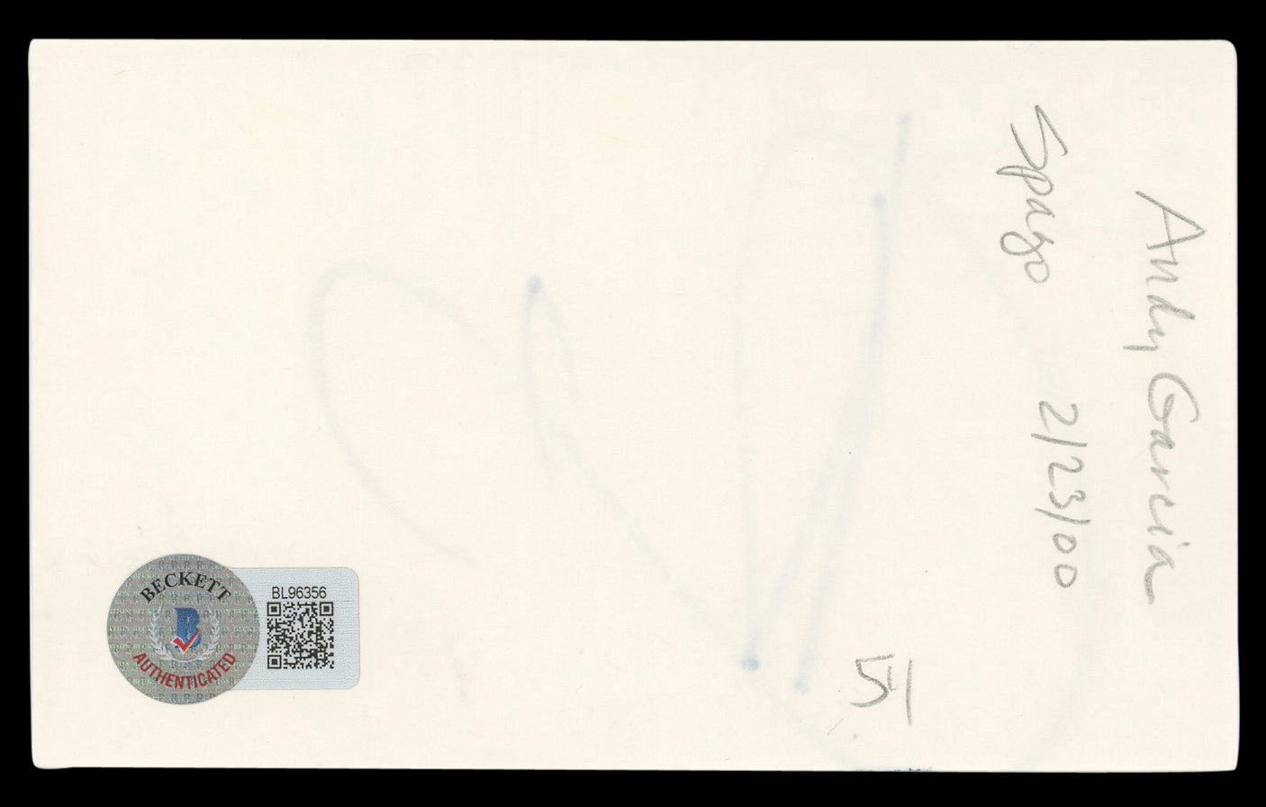 Andy Garcia The Untouchables Authentic Signed 3x5 Index Card BAS #BL96356