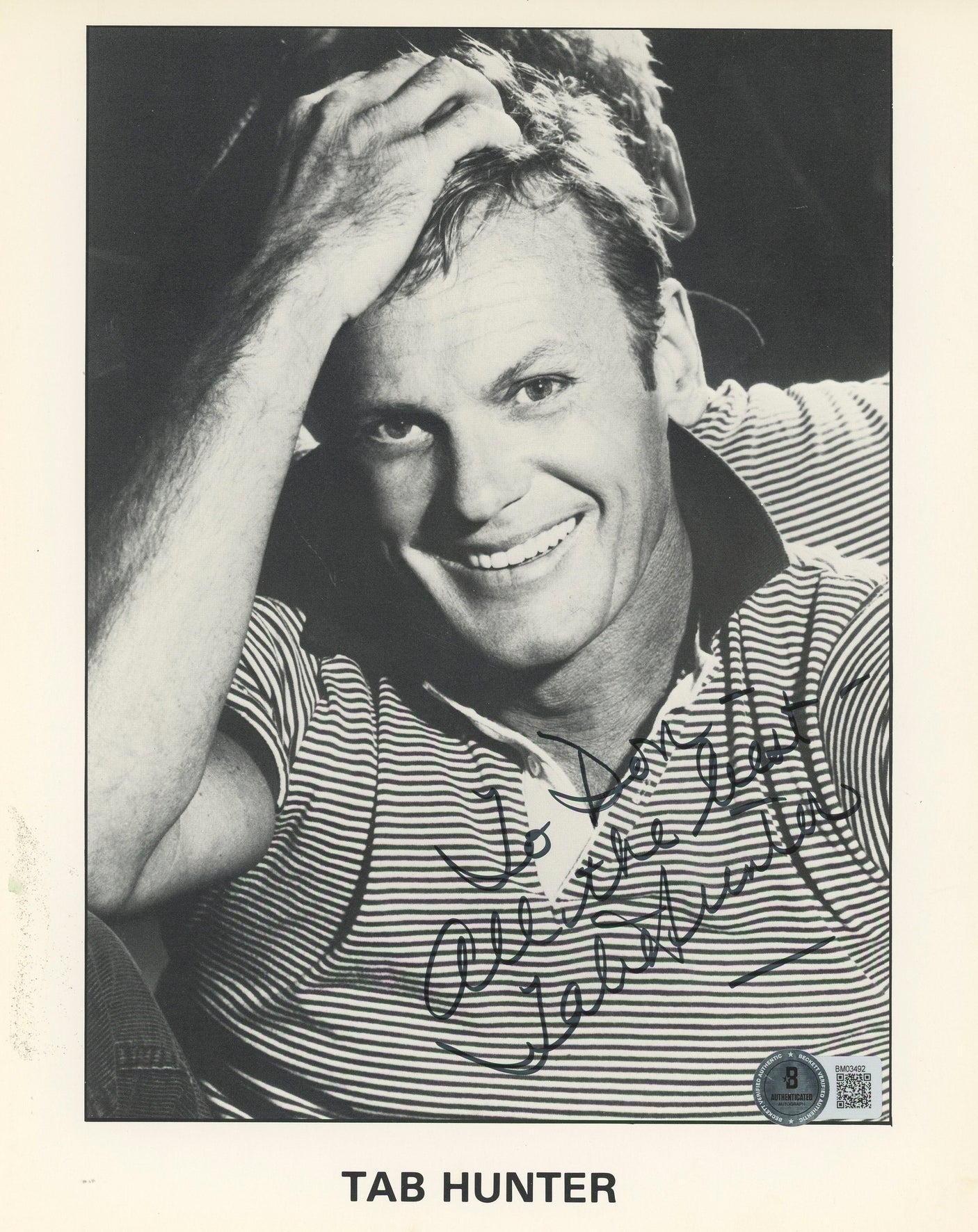 Tab Hunter Grease 2 "All The Best" Authentic Signed 8x10 Photo BAS #BM03492
