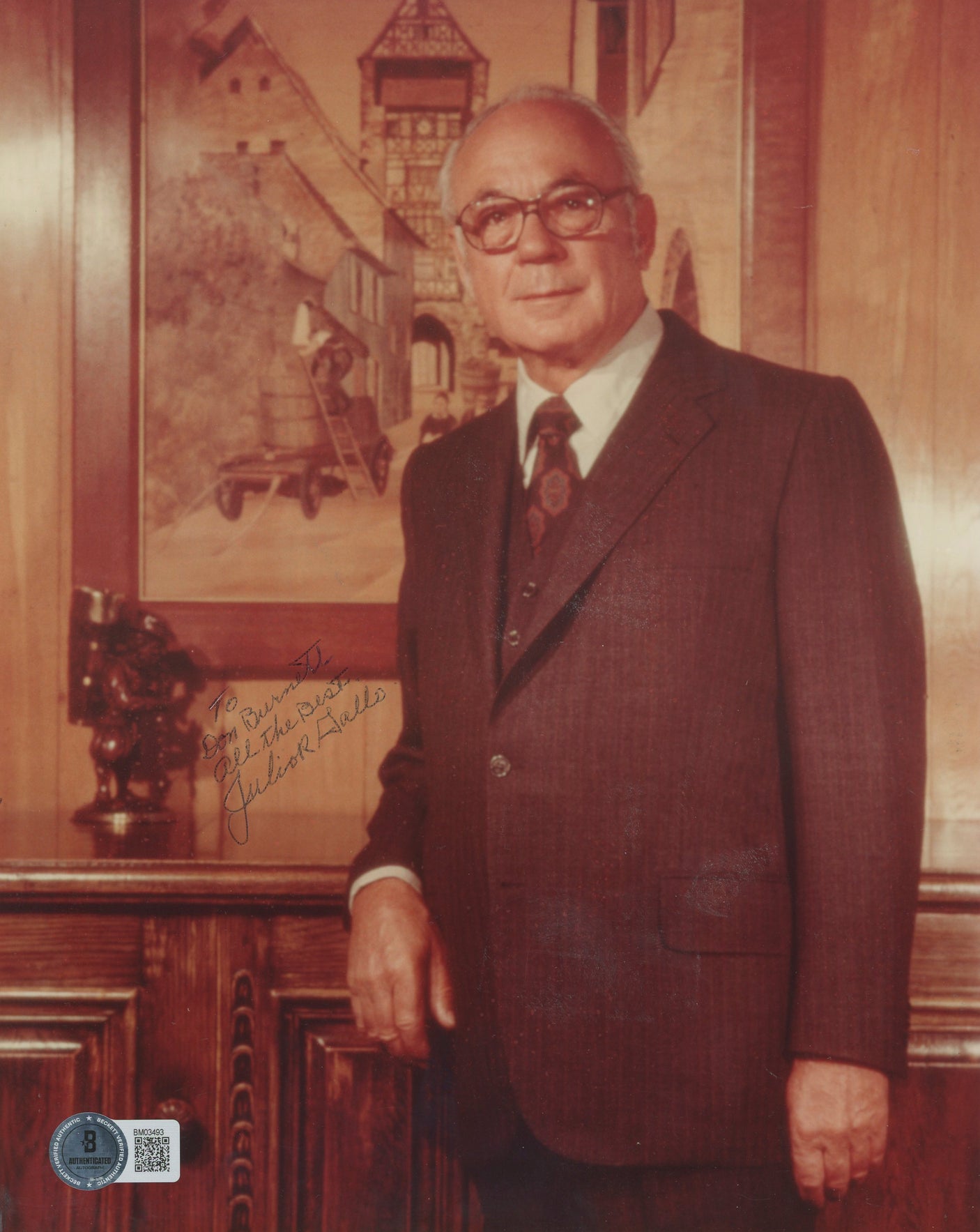 Julio Gallo E & J Gallo Winery "All The Best" Signed 8x10 Photo BAS #BM03493