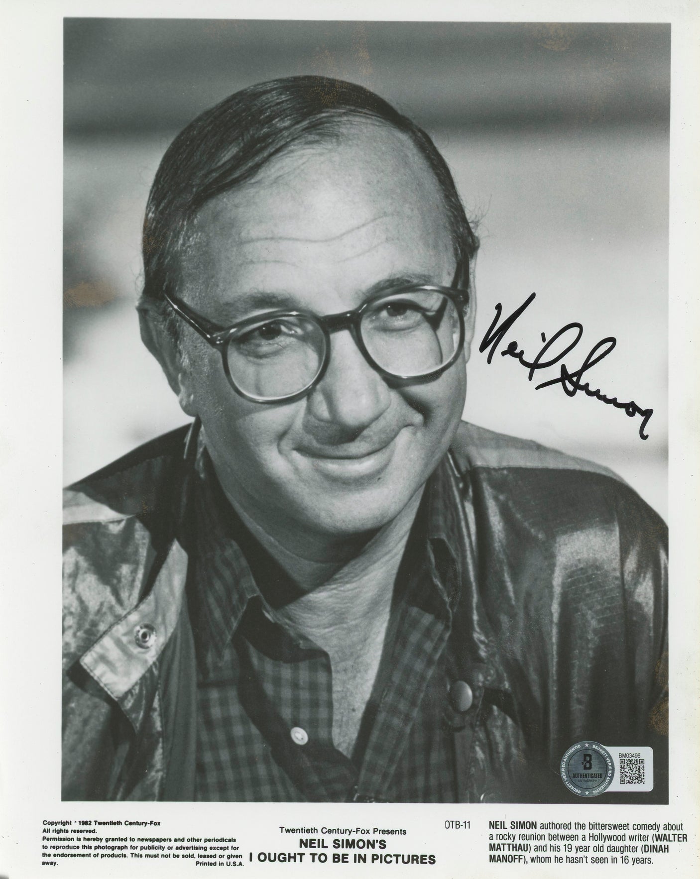 Neil Simon The Odd Couple Authentic Signed 8x10 Photo Autographed BAS #BM03496