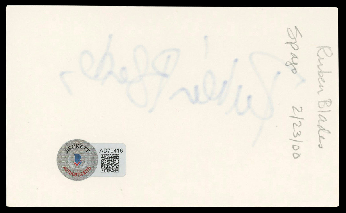 Rubn Blades Hands of Stone Authentic Signed 3x5 Index Card BAS #AD70416