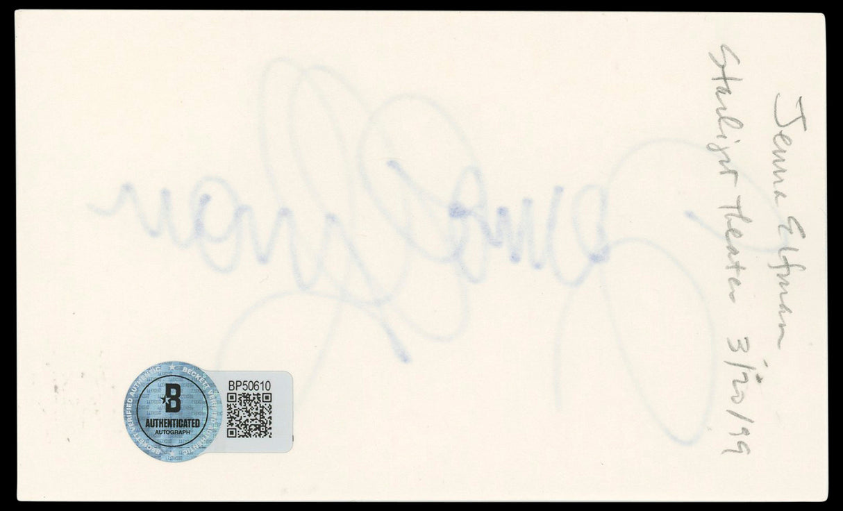 Jenna Elfman Dharma & Greg Authentic Signed 3x5 Index Card BAS #BP50610