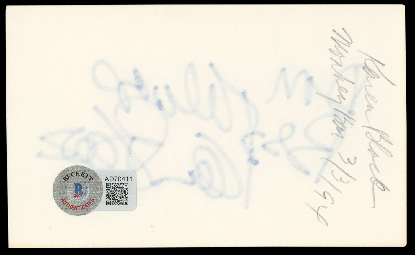 Karen Black The Great Gatsby "Best Wishes" Signed 3x5 Index Card BAS #AD70411