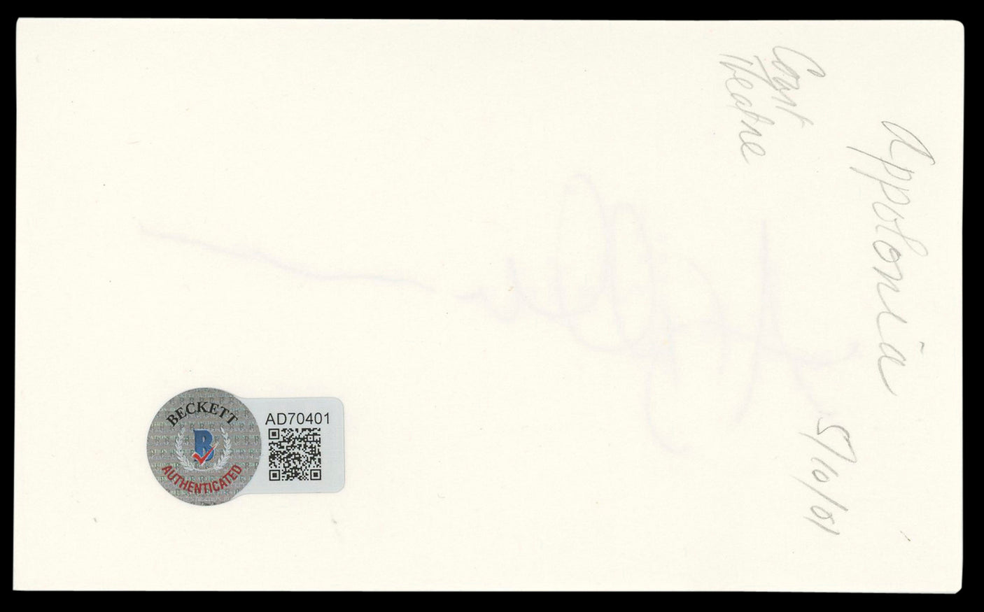 Apollonia Kotero Musician Signed 3x5 Index Card Autographed BAS #AD70401