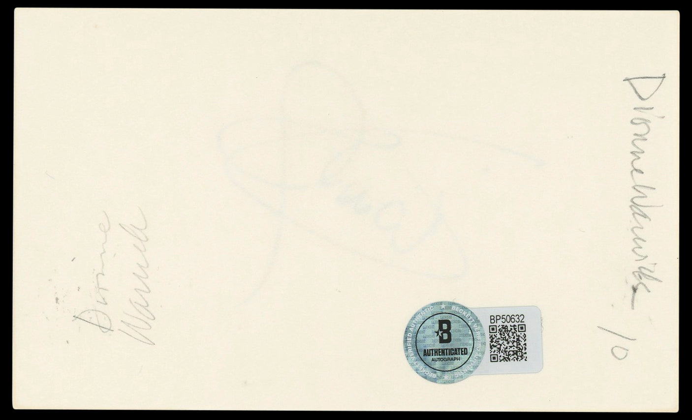 Dionne Warwick Authentic Signed 3x5 Index Card Autographed BAS #BP50632