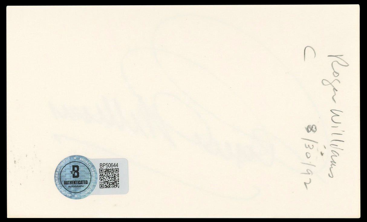 Roger Williams Pianist Authentic Signed 3x5 Index Card Autographed BAS #BP50644