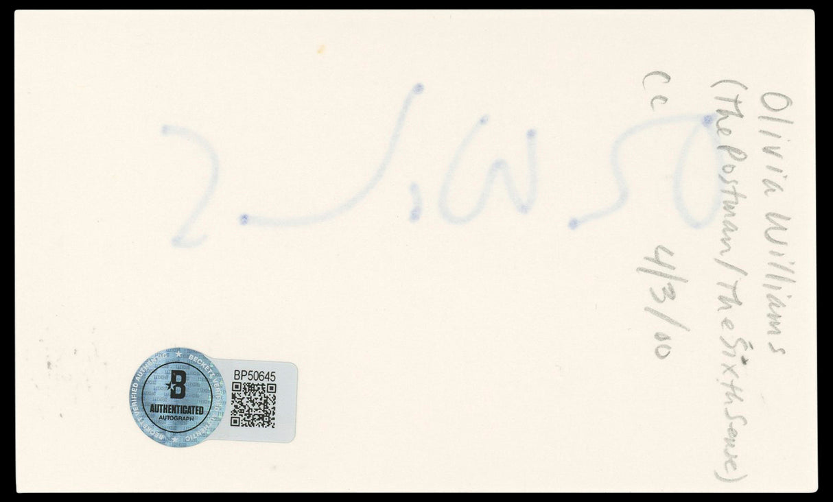 Olivia Williams The Sixth Sense Authentic Signed 3x5 Index Card BAS #BP50645