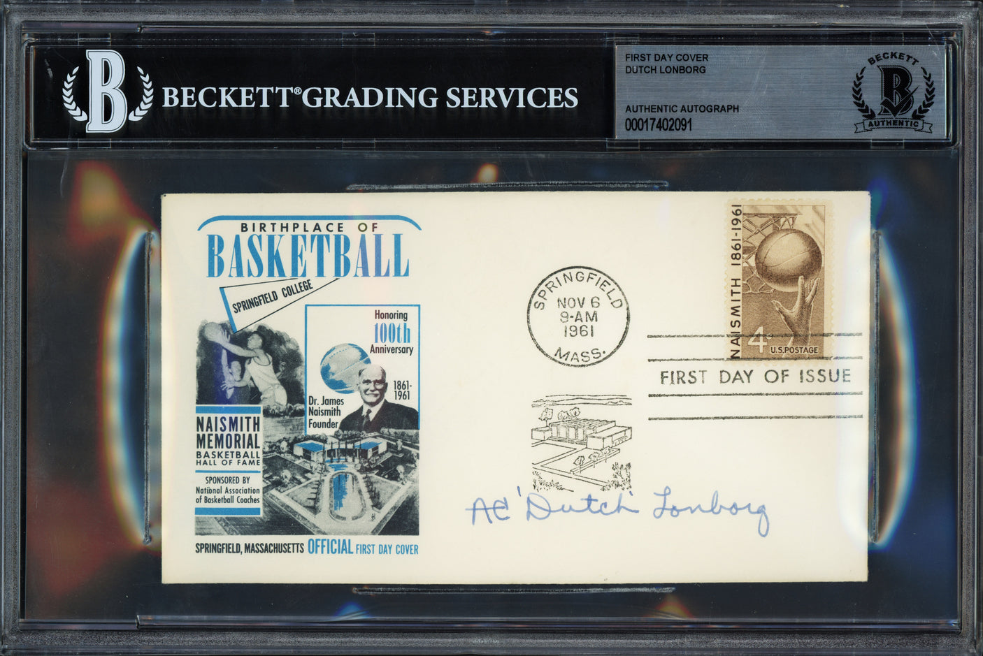 Dutch Lonborg Autographed 1961 First Day Cover Northwestern Beckett BAS #17402091