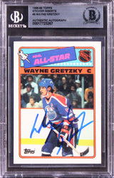 Oilers Wayne Gretzky Signed 1987 Topps Sticker Inserts #8 Card BAS Slabbed